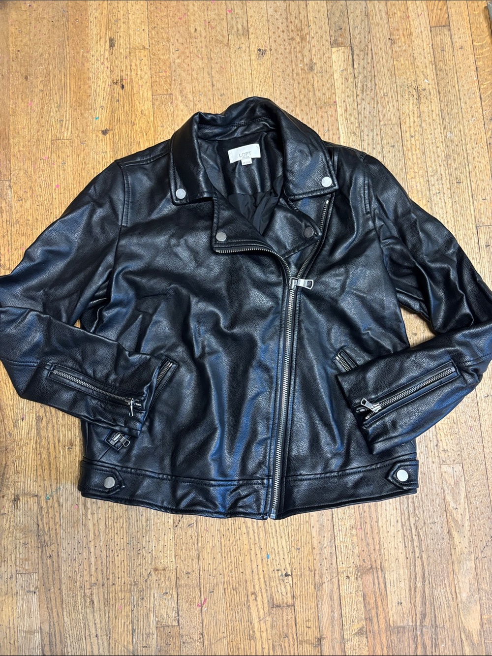 LOFT Black Faux Leather Biker Jacket